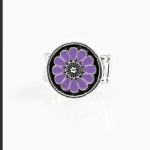 Garden View Paparazzi Silver Ring with Purple Enamel Floral Medallion